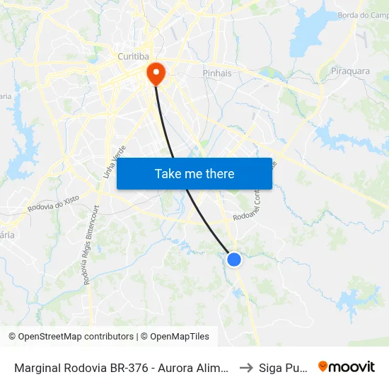 Marginal Rodovia BR-376 - Aurora Alimentos to Siga Pucpr map
