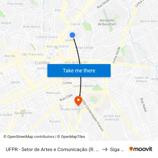 UFPR -  Setor de Artes e Comunicação (R. Paraguassu, 1000) to Siga Pucpr map