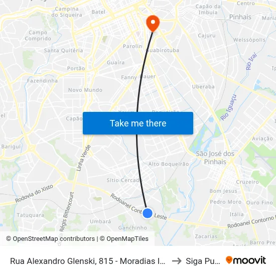 Rua Alexandro Glenski, 815 - Moradias Iguaçu 1 to Siga Pucpr map