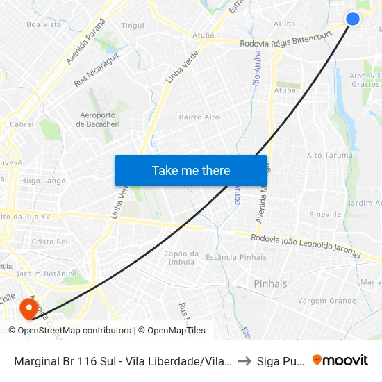 Marginal Br 116 Sul - Vila Liberdade/Vila Zumbi to Siga Pucpr map