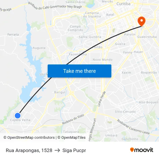 Rua Arapongas, 1528 to Siga Pucpr map