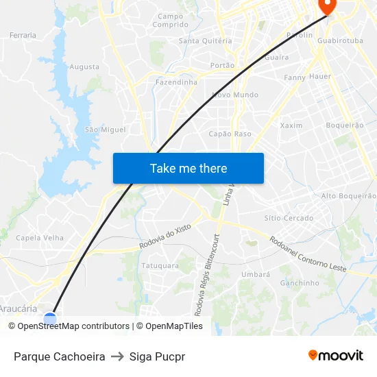 Parque Cachoeira to Siga Pucpr map