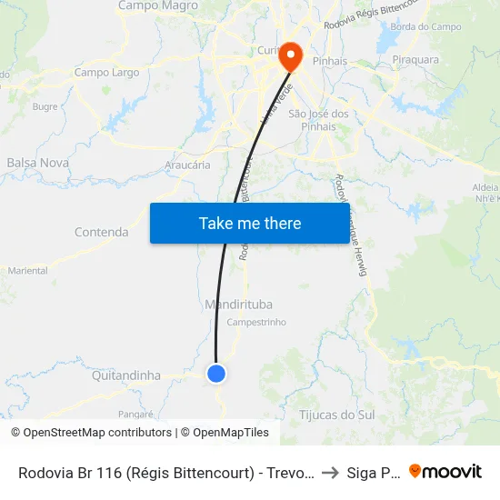 Rodovia Br 116 (Régis Bittencourt) - Trevo De Areia Branca to Siga Pucpr map