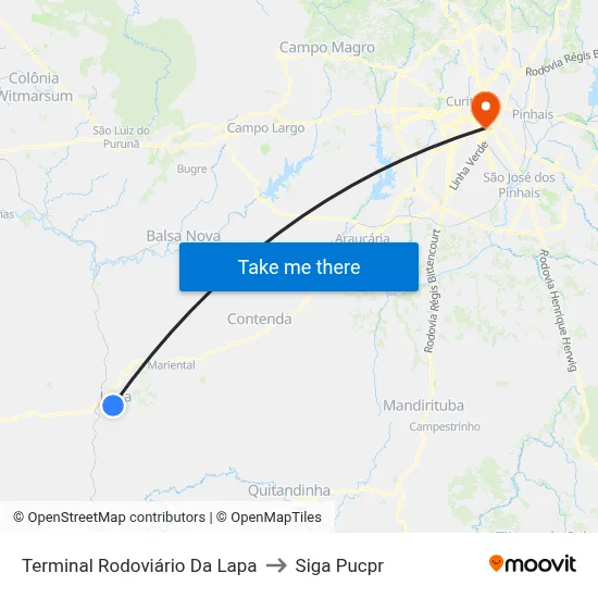 Terminal Rodoviário Da Lapa to Siga Pucpr map