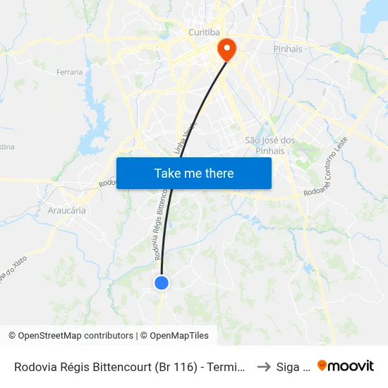 Rodovia Régis Bittencourt (Br 116) - Terminal Antigo Fazenda Rio Grande to Siga Pucpr map