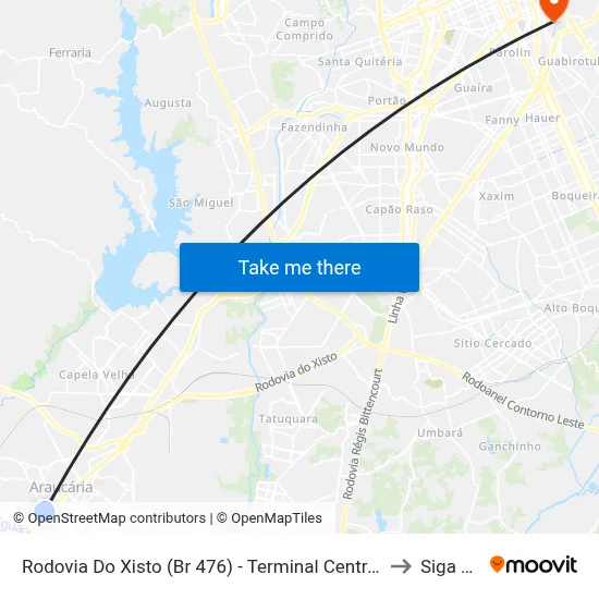 Rodovia Do Xisto (Br 476) - Terminal Central Araucária (Externo) to Siga Pucpr map