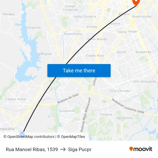 Rua Manoel Ribas, 1539 to Siga Pucpr map