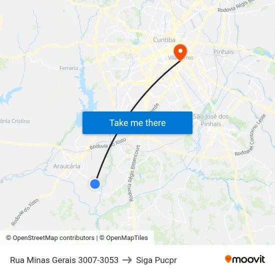 Rua Minas Gerais 3007-3053 to Siga Pucpr map