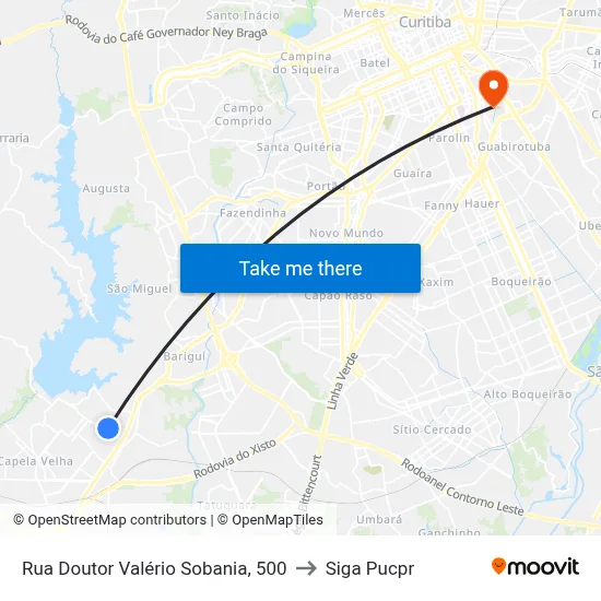 Rua Doutor Valério Sobania, 500 to Siga Pucpr map