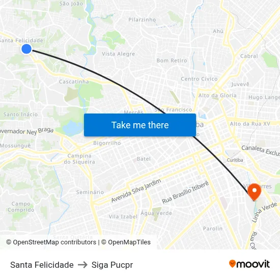 Santa Felicidade to Siga Pucpr map