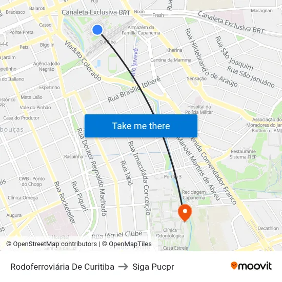 Rodoferroviária De Curitiba to Siga Pucpr map