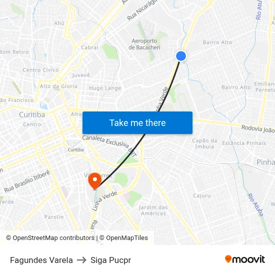 Fagundes Varela to Siga Pucpr map