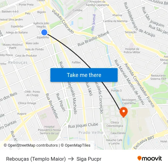 Rebouças (Templo Maior) to Siga Pucpr map
