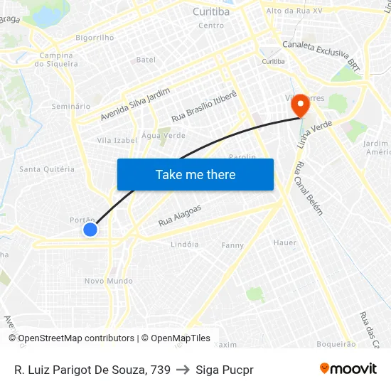 R. Luiz Parigot De Souza, 739 to Siga Pucpr map