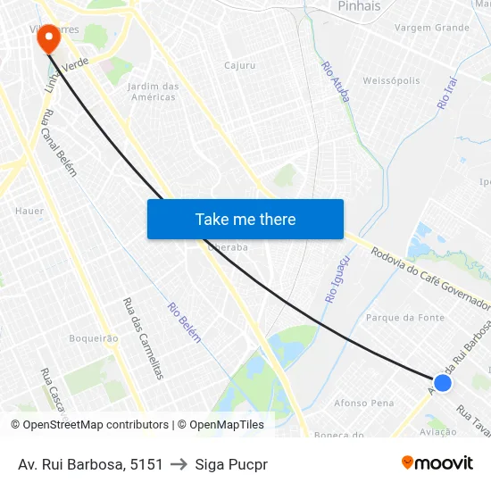 Av. Rui Barbosa, 5151 to Siga Pucpr map