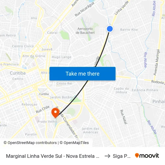 Marginal Linha Verde Sul - Nova Estrela Churrascaria to Siga Pucpr map