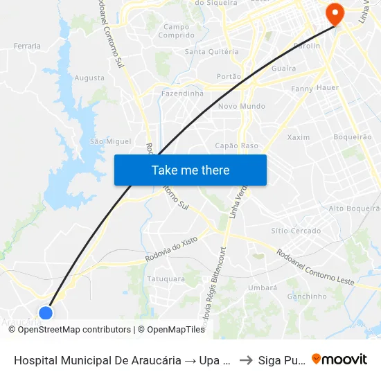 Hospital Municipal De Araucária → Upa Araucária to Siga Pucpr map