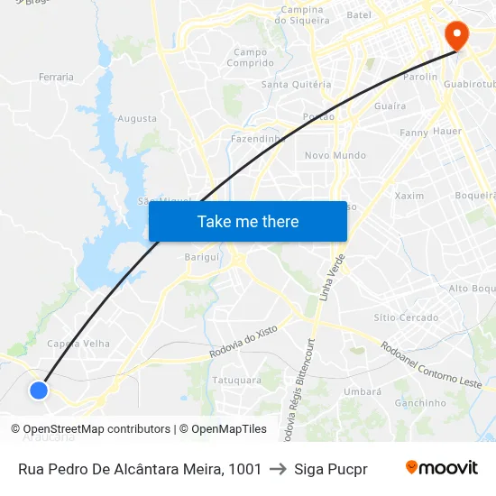 Rua Pedro De Alcântara Meira, 1001 to Siga Pucpr map