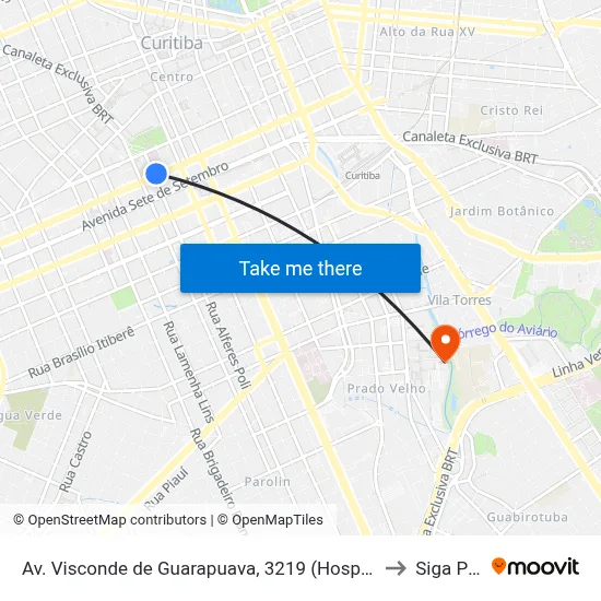 Av. Visconde de Guarapuava, 3219 (Hospital Santa Casa) to Siga Pucpr map