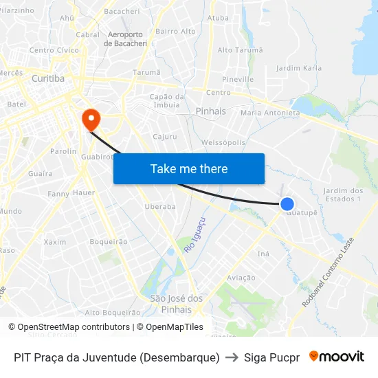 PIT Praça da Juventude (Desembarque) to Siga Pucpr map