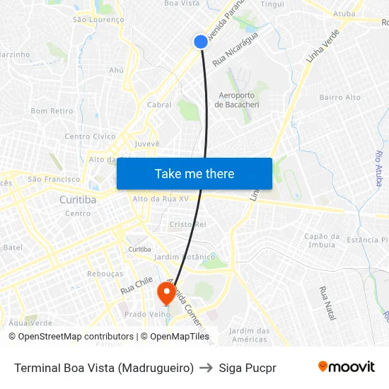 Terminal Boa Vista (Madrugueiro) to Siga Pucpr map