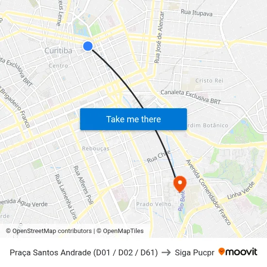 Praça Santos Andrade (D01 / D02 / D61) to Siga Pucpr map