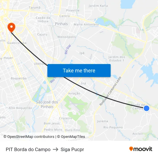 PIT Borda do Campo to Siga Pucpr map