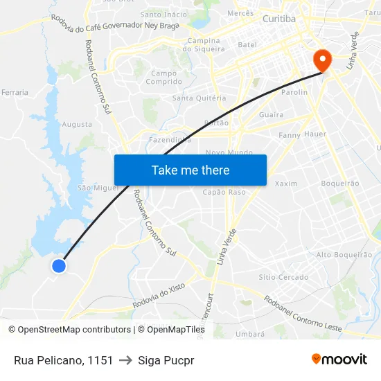 Rua Pelicano, 1151 to Siga Pucpr map