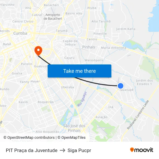 PIT Praça da Juventude to Siga Pucpr map