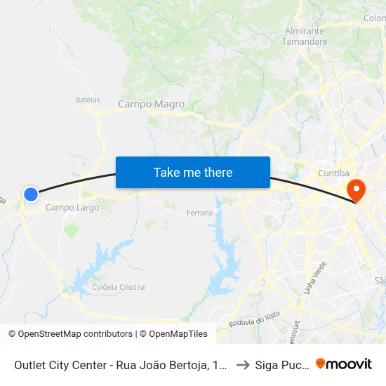 Outlet City Center - Rua João Bertoja, 1995 to Siga Pucpr map