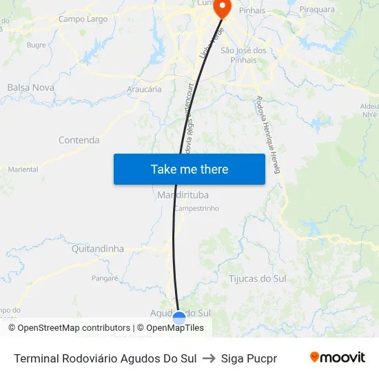 Terminal Rodoviário Agudos Do Sul to Siga Pucpr map