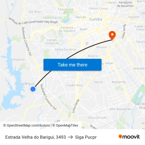 Estrada Velha do Barigui, 3493 to Siga Pucpr map