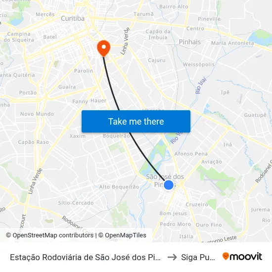 Estação Rodoviária de São José dos Pinhais to Siga Pucpr map