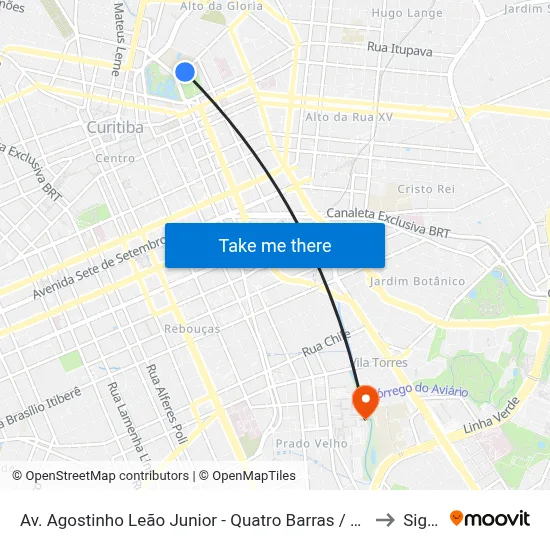 Av. Agostinho Leão Junior - Quatro Barras / Campina Grande do Sul (Colégio Estadual do Paraná) to Siga Pucpr map