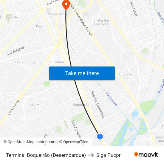 Terminal Boqueirão (Desembarque) to Siga Pucpr map