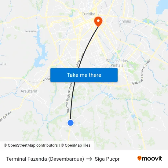 Terminal Fazenda (Desembarque) to Siga Pucpr map
