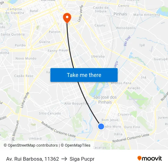 Av. Rui Barbosa, 11362 to Siga Pucpr map