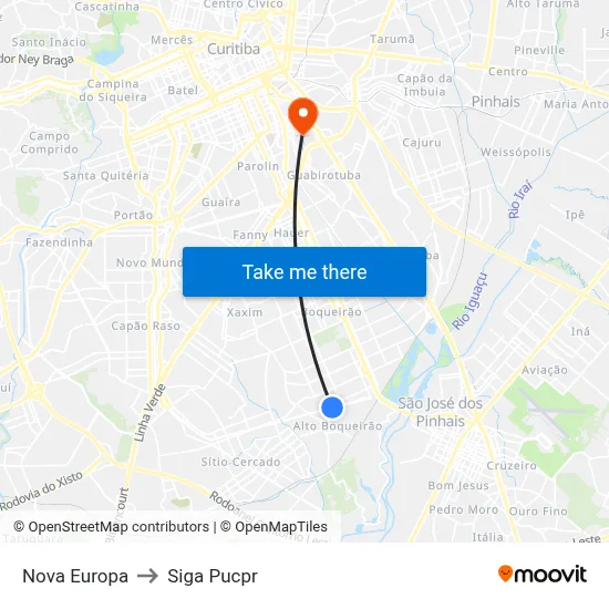 Nova Europa to Siga Pucpr map