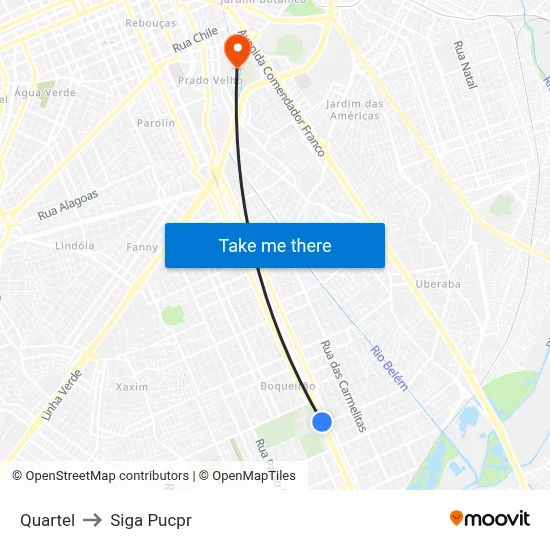 Quartel to Siga Pucpr map