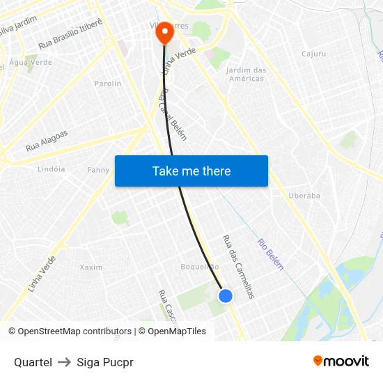 Quartel to Siga Pucpr map