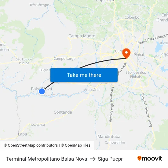 Terminal Metropolitano Balsa Nova to Siga Pucpr map