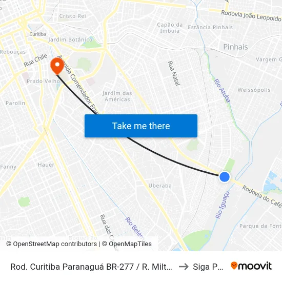 Rod. Curitiba Paranaguá BR-277 / R. Milton Machado to Siga Pucpr map