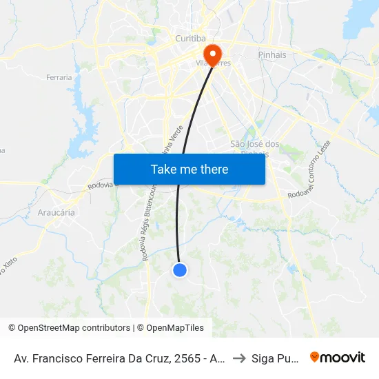 Av. Francisco Ferreira Da Cruz, 2565 - Antex to Siga Pucpr map