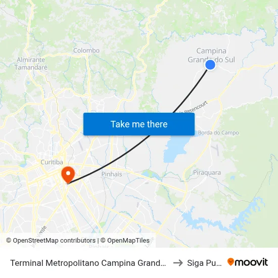 Terminal Metropolitano Campina Grande do Sul to Siga Pucpr map