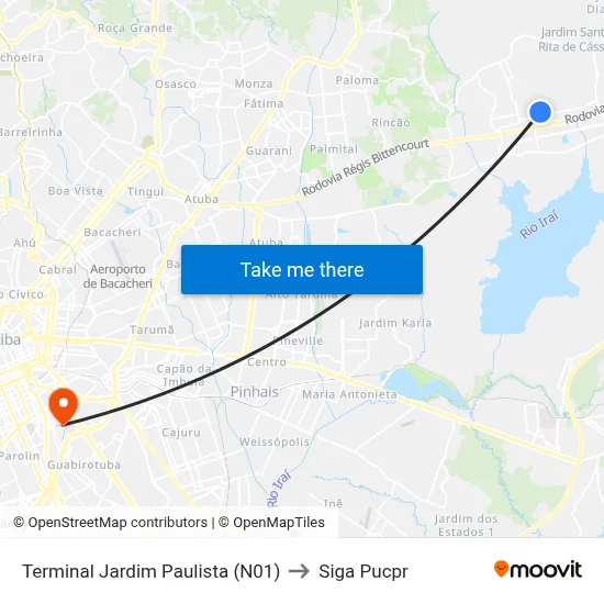 Terminal Jardim Paulista (N01) to Siga Pucpr map