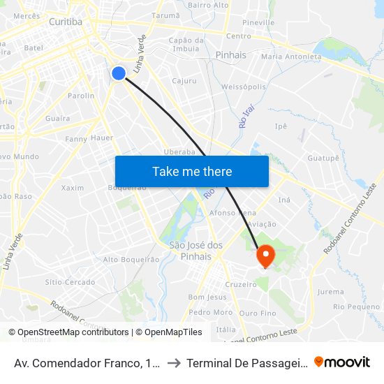 Av. Comendador Franco, 1689 to Terminal De Passageiros map