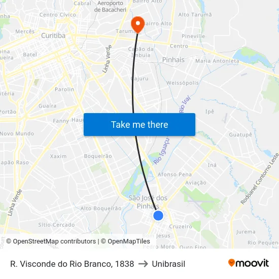 R. Visconde do Rio Branco, 1838 to Unibrasil map