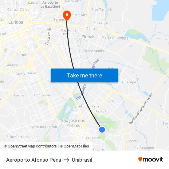 Aeroporto Afonso Pena to Unibrasil map