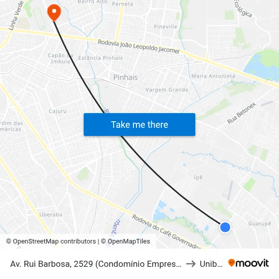 Av. Rui Barbosa, 2529 (Condomínio Empresarial Rui Barbosa) to Unibrasil map