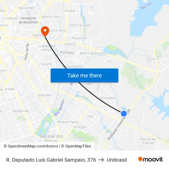 R. Deputado Luís Gabriel Sampaio, 376 to Unibrasil map
